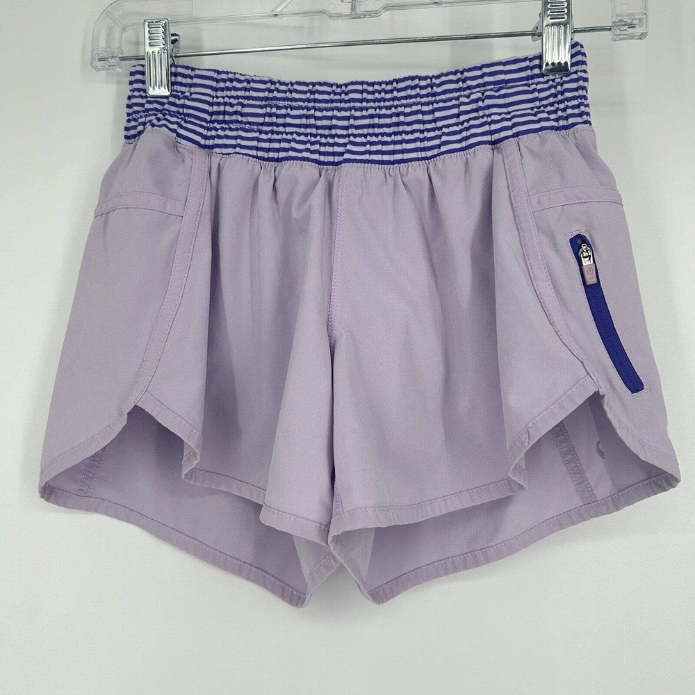 Lululemon Tracker Short III Pretty Purple 4 Way Stretch Stripe Waistband Size 4